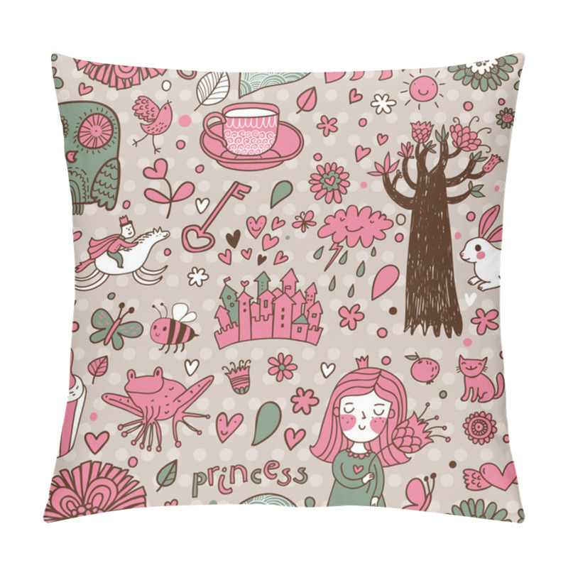 Personality  Little Princess, Horse, Magic Tree, Castle, Frog, Key, Cake. Pillow Covers