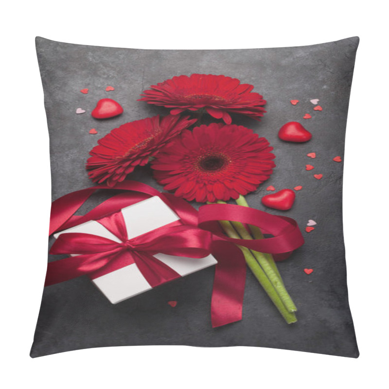 Personality  Valentines Day Gift Box And Gerbera Bouquet Pillow Covers