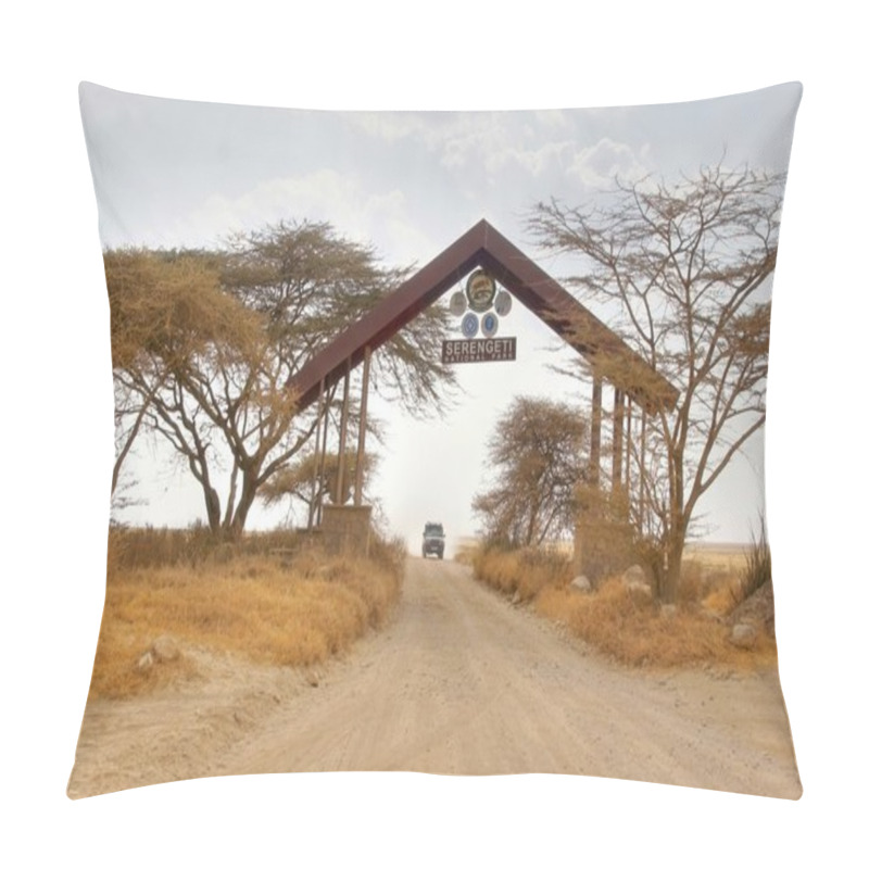 Personality  Entrance Gate By The Border Of The Famous Serengeti National Park Pillow Covers