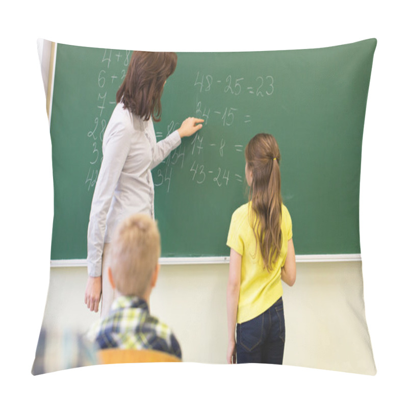 Personality  Schoolgirl And Teacher With Task On Chalk Board Pillow Covers