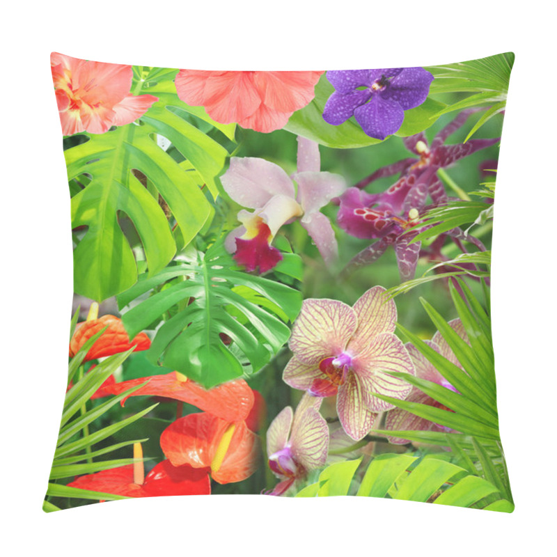 Personality  Tropical Background With Different Flowers Pillow Covers