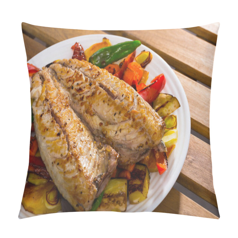 Personality  Dish Of Bulgarian Cuisine Of Tasty Baked Vegetables With Mackerel At Plate Pillow Covers