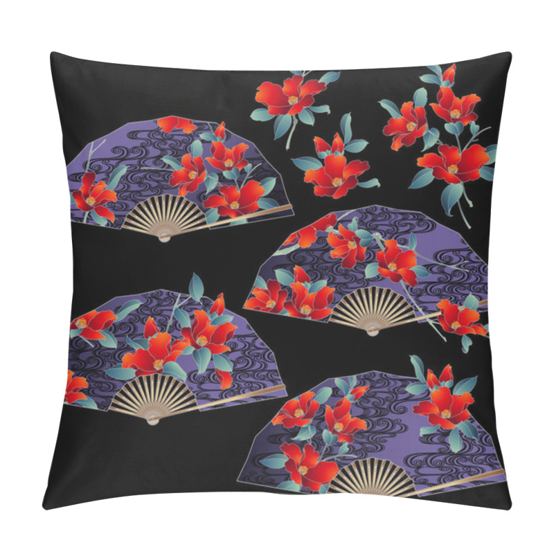 Personality  Japanese Style Floral Design Folding Fan, Pillow Covers