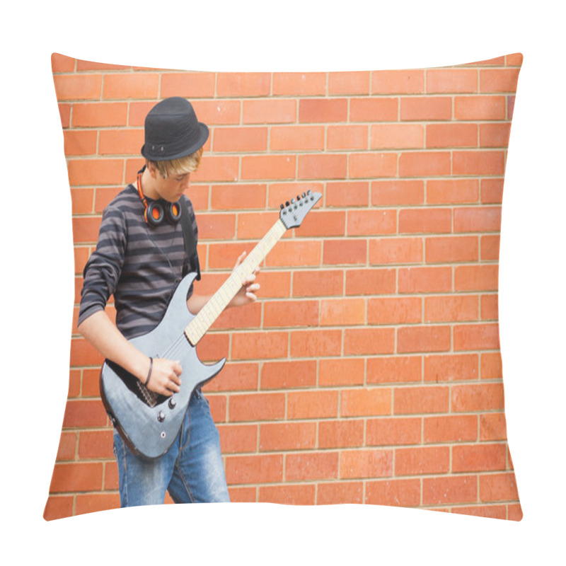 Personality  Teen Boy Playing Guitar Outdoors Pillow Covers