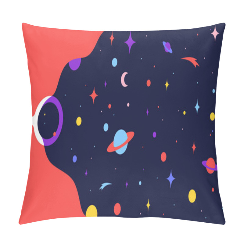 Personality  Coffee Cup With Universe Dreams. Modern Flat Illustration. Banner For Cafe, Restaurant, Menu, Coffee Dreams Theme. Colorful Contemporary Art Style. Vector Illustration Pillow Covers