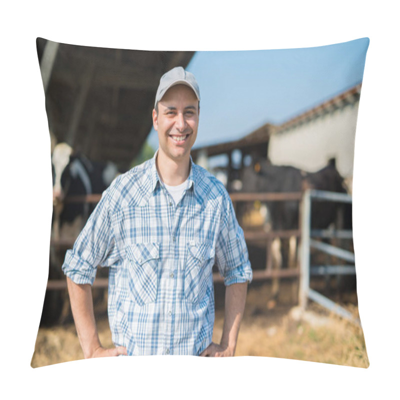 Personality  Farmer In Front Of His Cows Pillow Covers