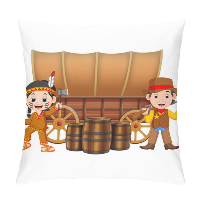 Personality  American Indian And Cowboy With A Carriage Pillow Covers