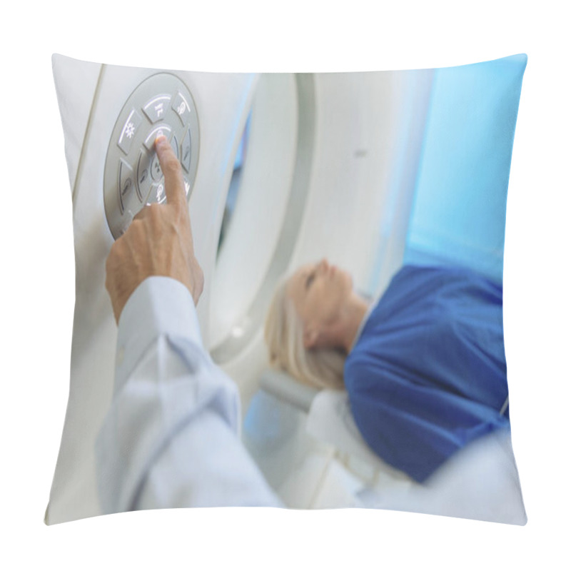 Personality  Radiologic Technician And Patient Being Scanned And Diagnosed On Pillow Covers