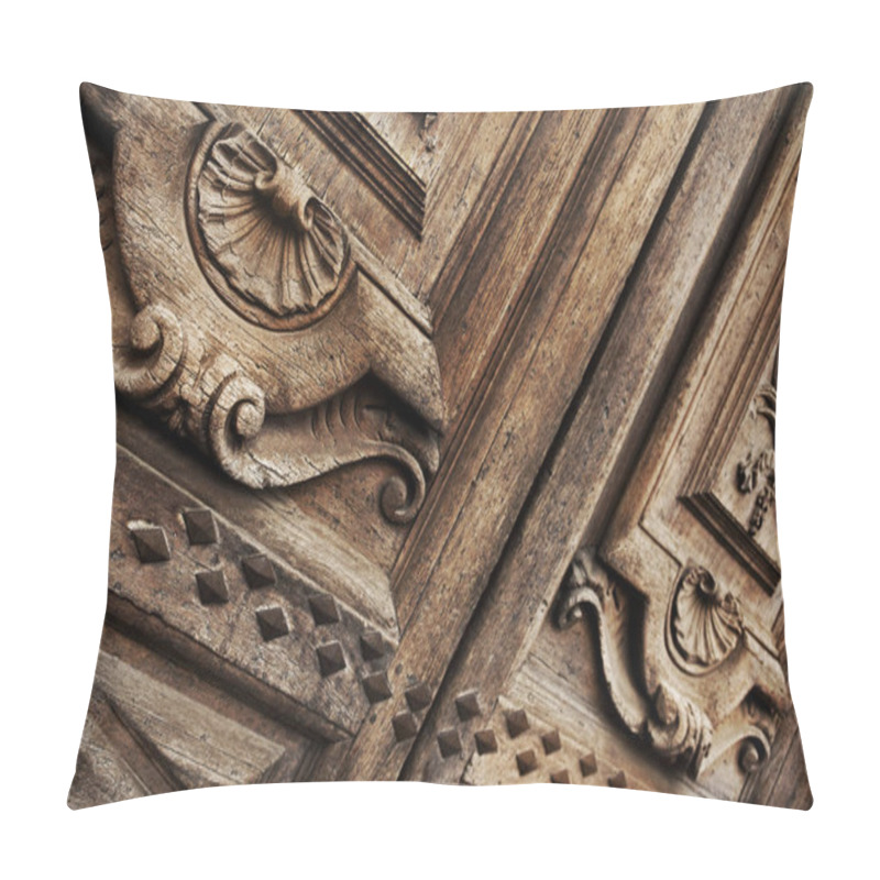 Personality  Oak Wooden Door On The Facade Of A French Mansion Pillow Covers