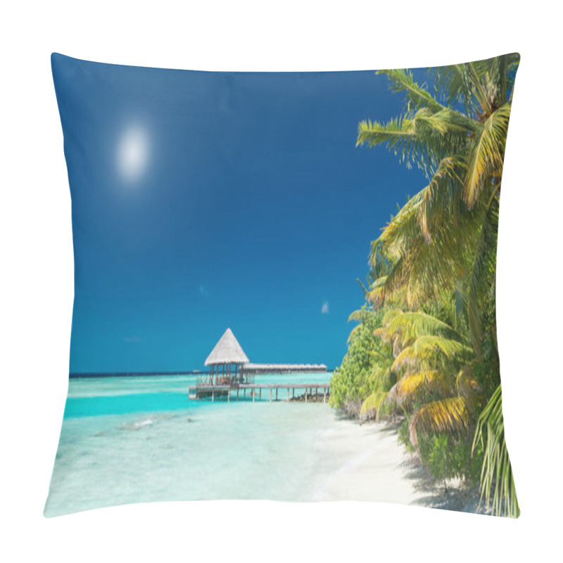 Personality  Tropical Beach Panorama With Palm Trees And Footbridge Pillow Covers