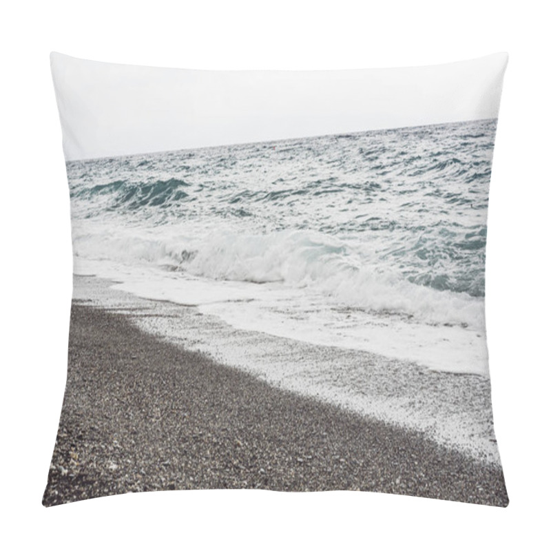 Personality  Sea Waves On Sandy Beach In Coastline  Pillow Covers