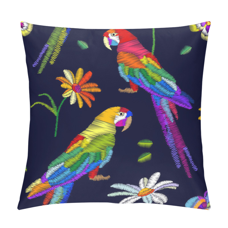 Personality  Tropical Summer. Seamless Vector Pattern With Parrots And Flowers. Pillow Covers