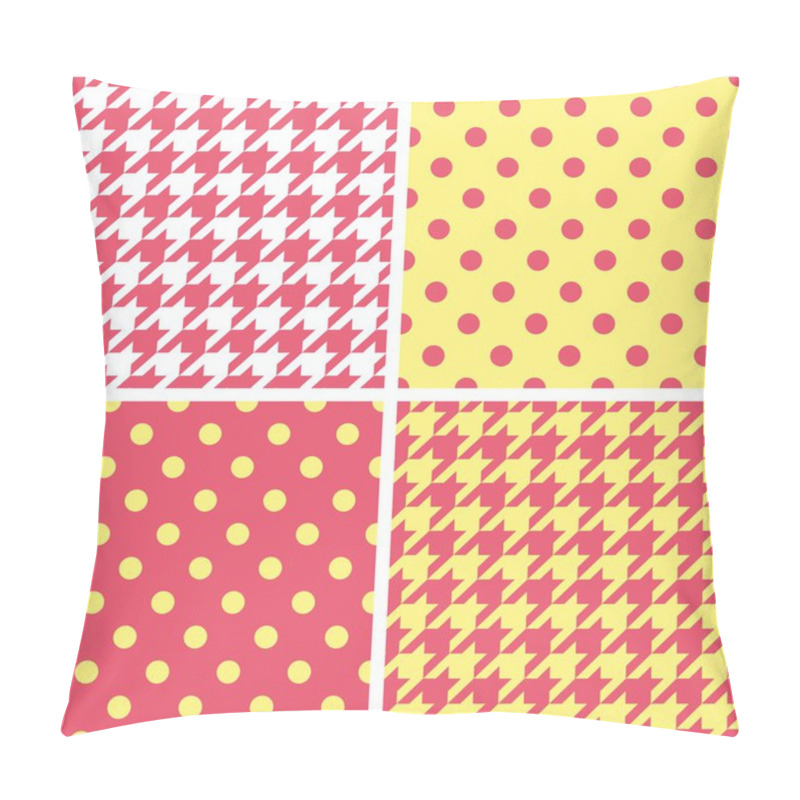 Personality  Houndstooth Tartan And Polka Dots Seamless Pastel Yellow, Pink And White Vector Pattern Set. Pillow Covers