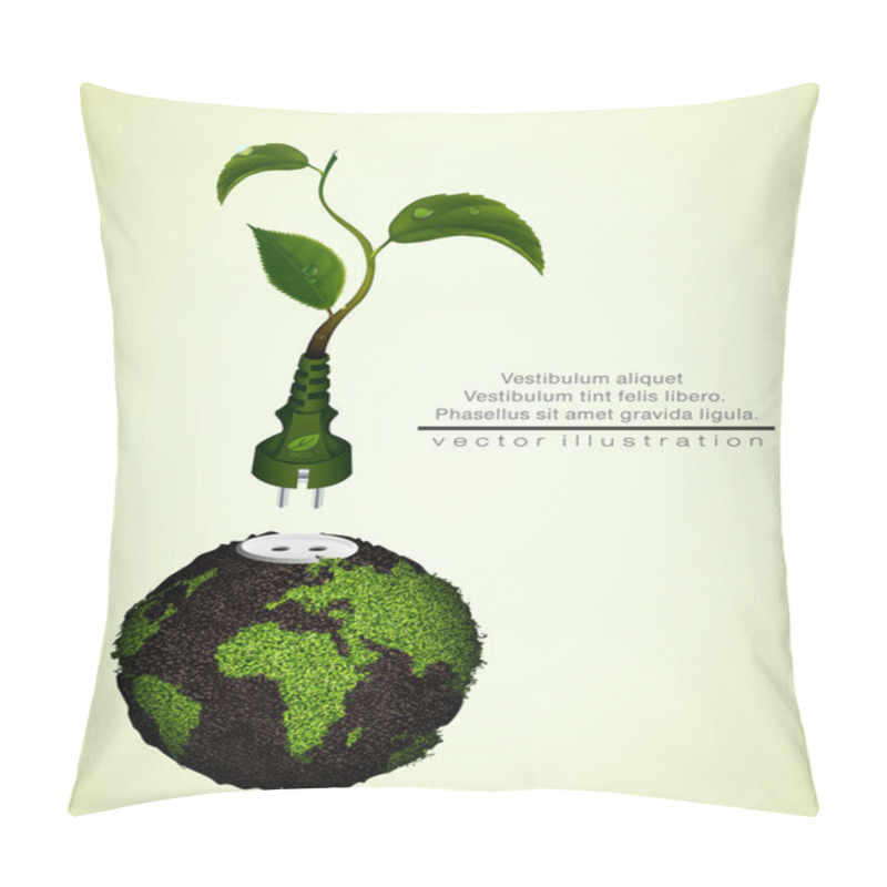 Personality  Green Plug With Leaves And Planet. Concept Of Clean Energy Pillow Covers