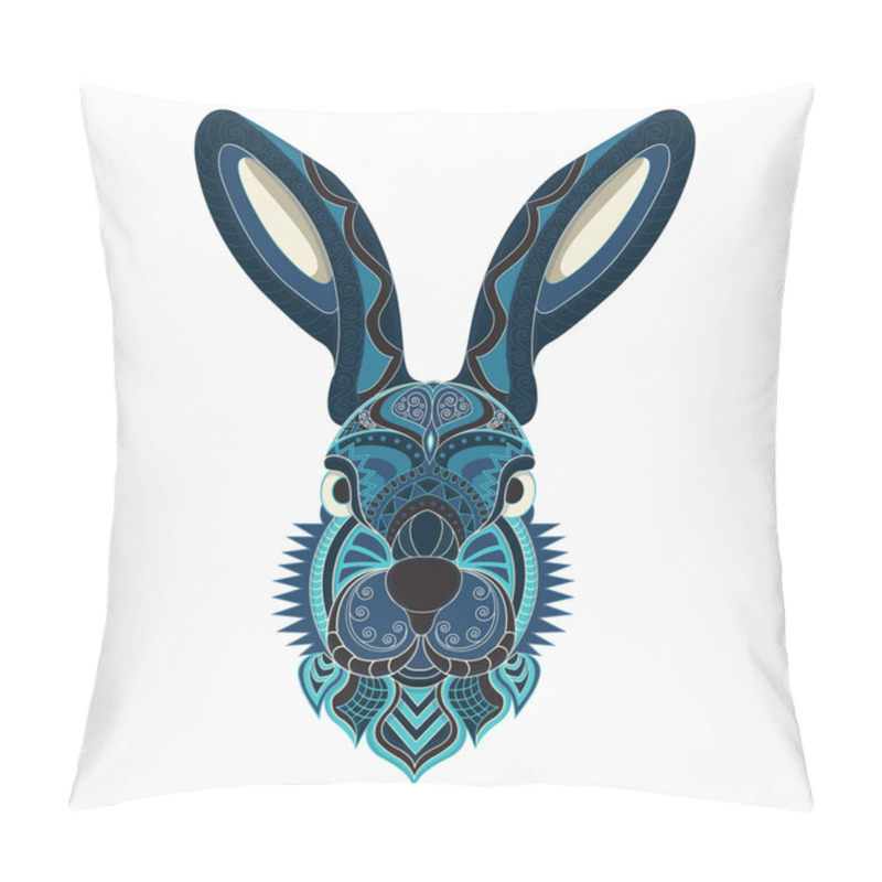 Personality  Stylized Rabbit In Ethnic Vector Blue Pillow Covers