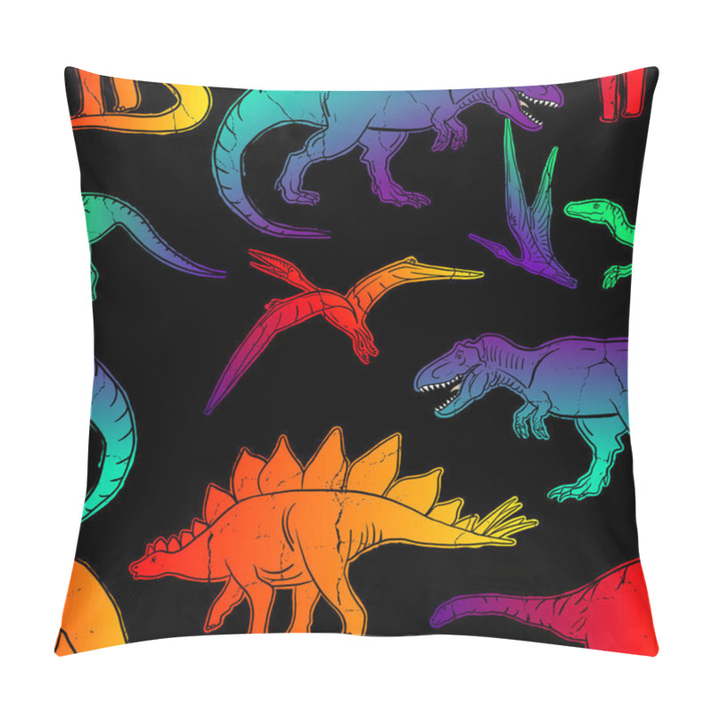 Personality  Seamless Pattern With Dinosaurs On Dark Background Pillow Covers