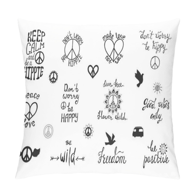 Personality  Vector Set Of Hand Drawn Calligraphy Phrases. Hippie Typography  Pillow Covers