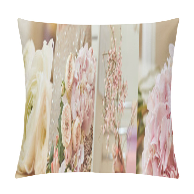 Personality  Collage Of Woman Holding Blooming Flowers  Pillow Covers