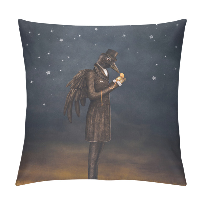 Personality  Raven At Night Looks At The Watch , Illustration Art Pillow Covers