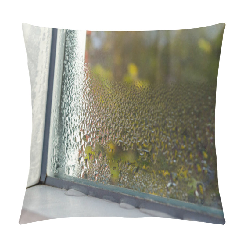 Personality  Window With Water Drops Closeup, Inside, Selective Focus Pillow Covers