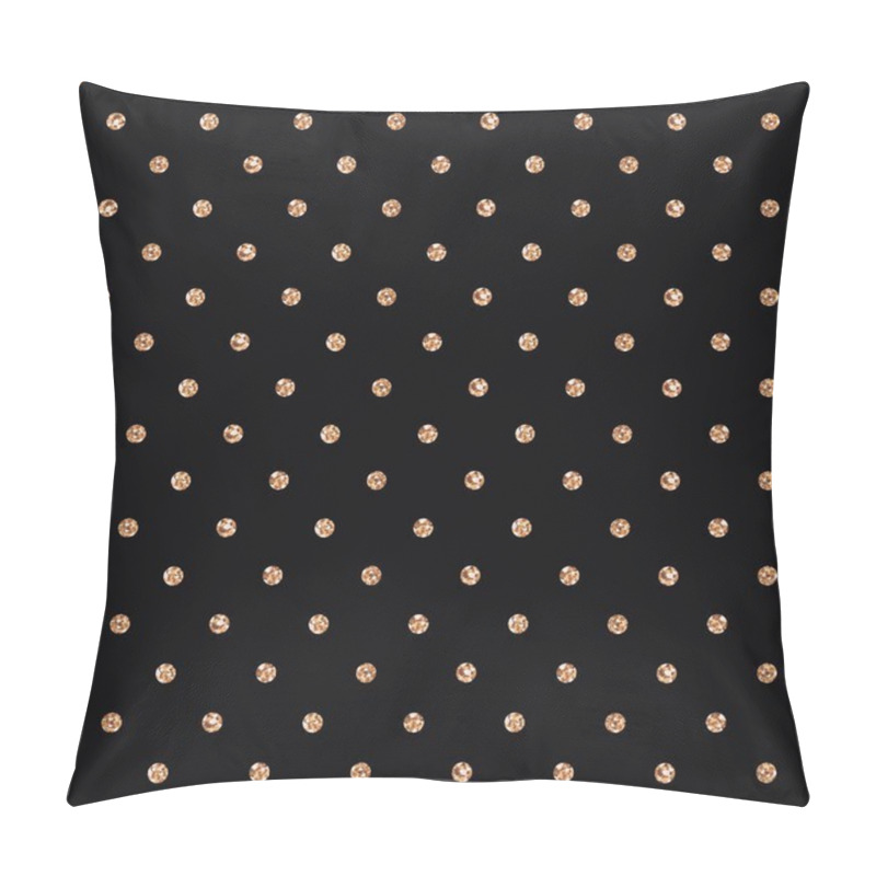 Personality   Vector Seamless Pattern With Polka Dots Of Rose Gold On Black Background. Gold Glittering Dots, Sparkles, Shining Dots. Pillow Covers