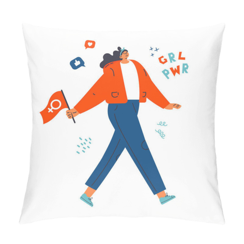 Personality  Happy Young Woman.Girl Power.Feminism Concept Pillow Covers