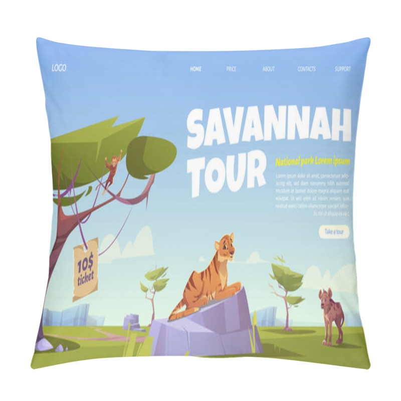 Personality  Savannah Tour Cartoon Landing Page, Zoo Park. Pillow Covers