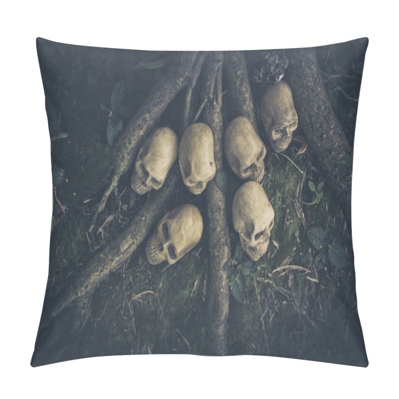 Personality  Still Life With Human Skull  On The Roots  Pillow Covers