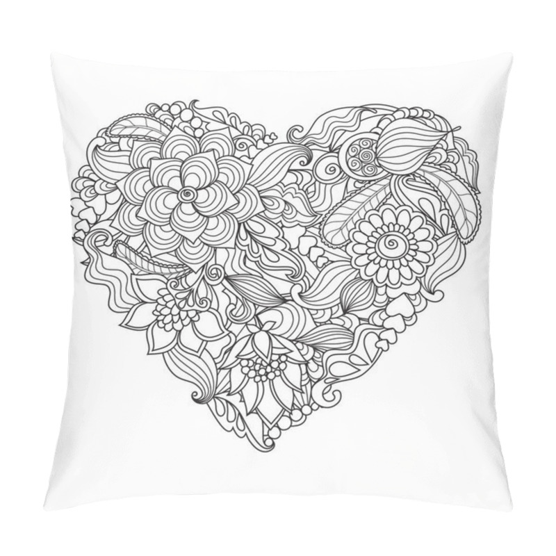 Personality  The  Drawn   Heart With Flowers And Plants For Valentine's Day Or Weddings Pillow Covers