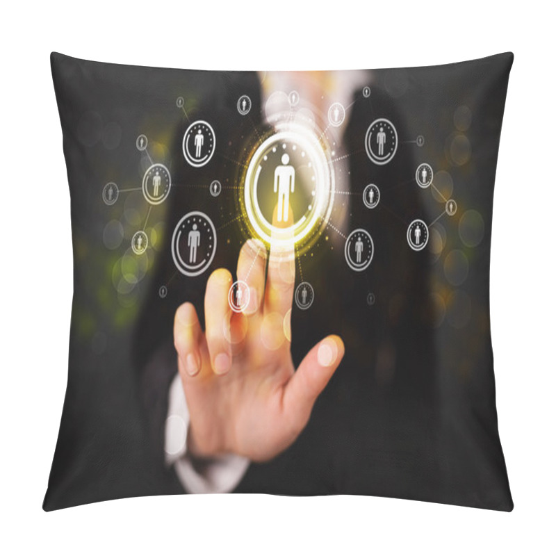 Personality  Modern Businesswoman Touching Future Technology Social Network B Pillow Covers