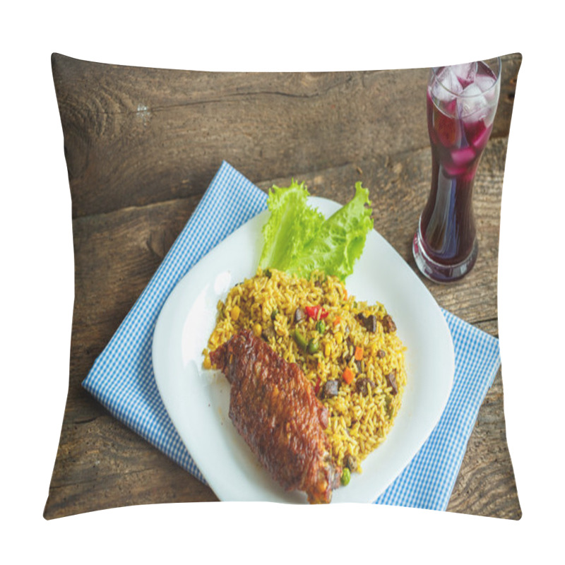 Personality  Dishes From Turkey Meat With Rice And Salad Leaves And A Glass O Pillow Covers