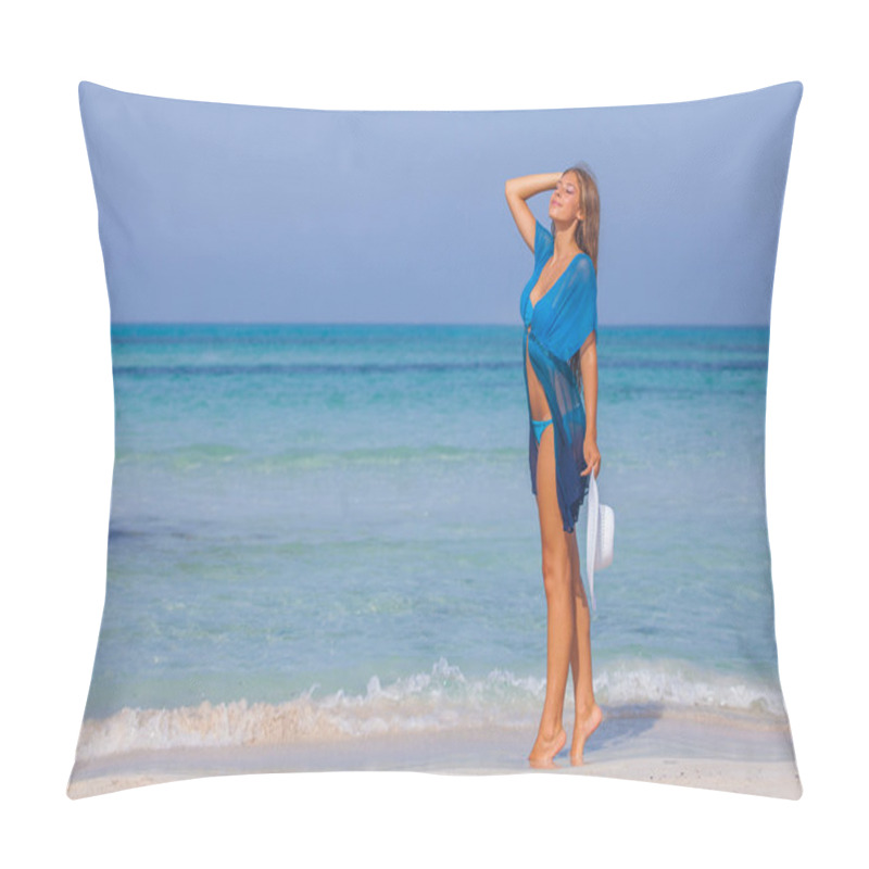 Personality  Woman On Beach Summer Holiday Slim And Beautiful Pillow Covers