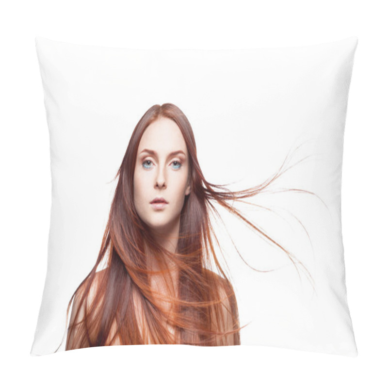 Personality  Red Woman With Blowing Hair Pillow Covers