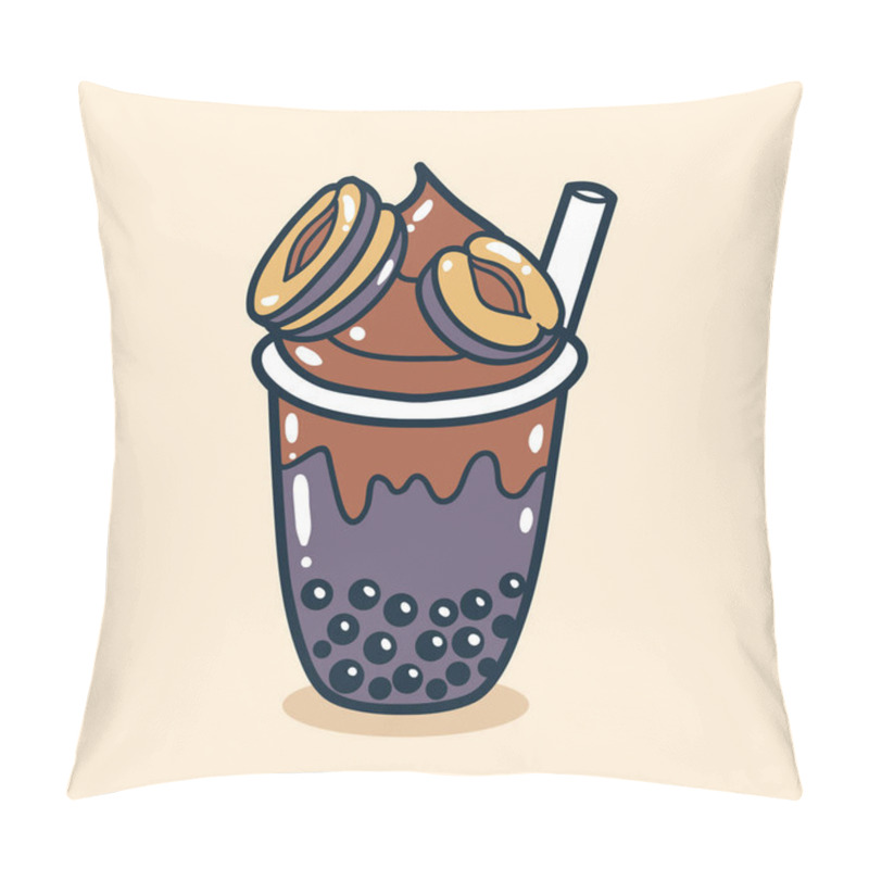 Personality  Bubble Tea Drink With Plum Toping Illustration Pillow Covers