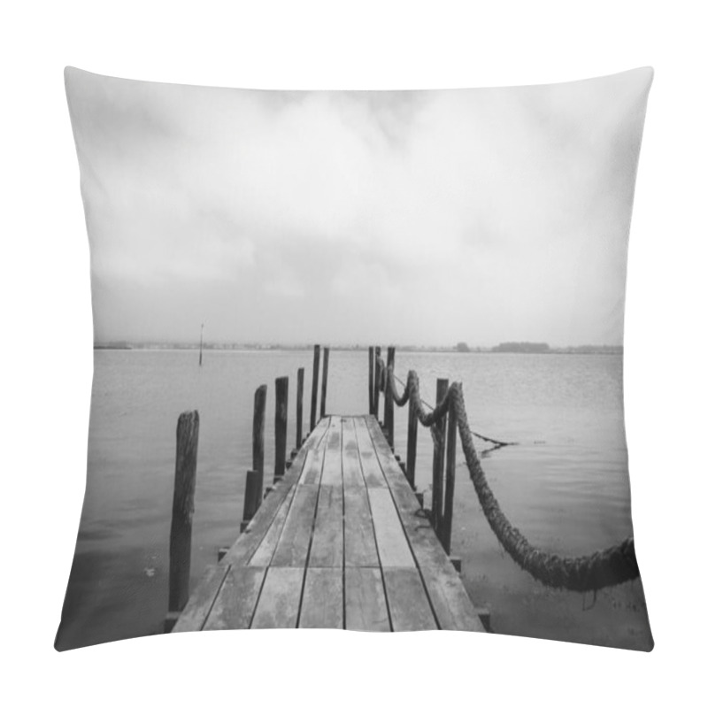 Personality  A Grayscale Of A Wooden Pier Looking At The Horizon Of The Sea Pillow Covers