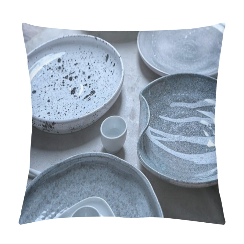 Personality  Ceramic Tableware On Grey Background Pillow Covers