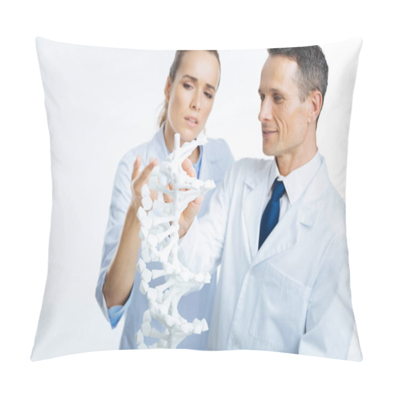 Personality  Professional Doctor Looking At A Dna Model Pillow Covers