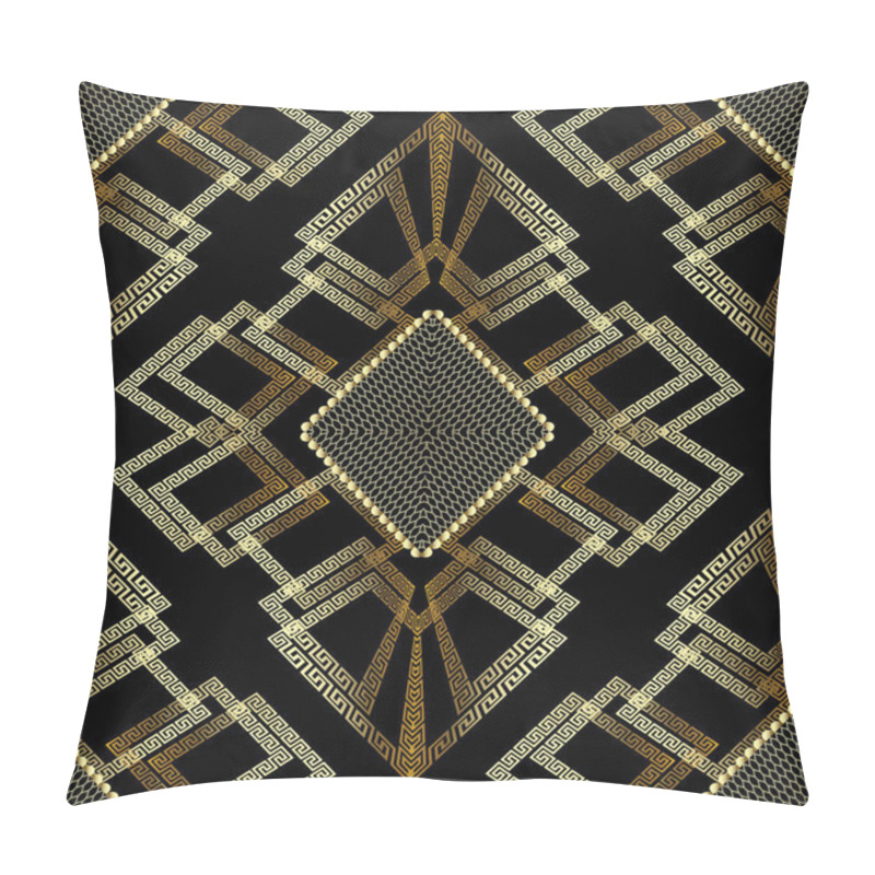 Personality  Modern Abstract Geometric Greek Key Meander Seamless Pattern. Geometrical Ornamental Creative Background. Gold Lattice Texture. Geometry Shapes, Forms, Figures, Elements, Rhombus, Squares, Grid, Lace Pillow Covers