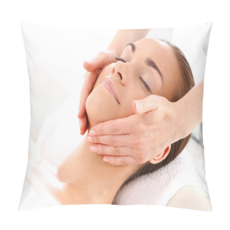 Personality  Beautician Beautiful Woman Massaging Her Temples Pillow Covers