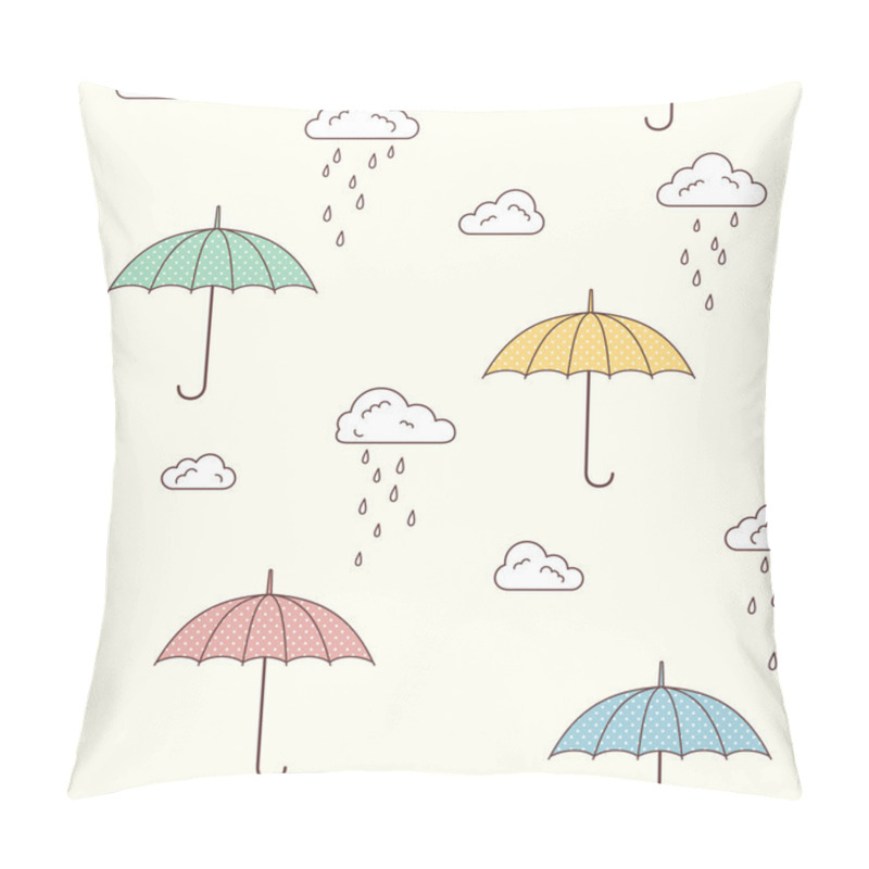 Personality  Umbrellas And Rainy Clouds Background Pillow Covers