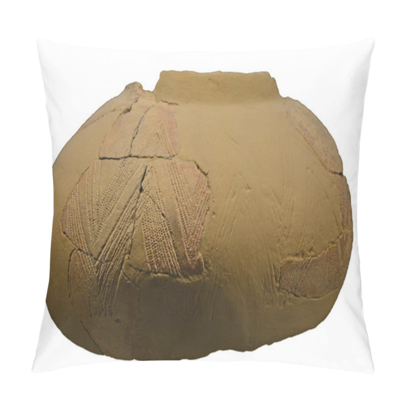 Personality  An Ancient Stone Age Bowl From 8,000 Years Ago, Found In Sicily, Decorated With A Geometric Impressed Design. Isolated Against A White Background Pillow Covers