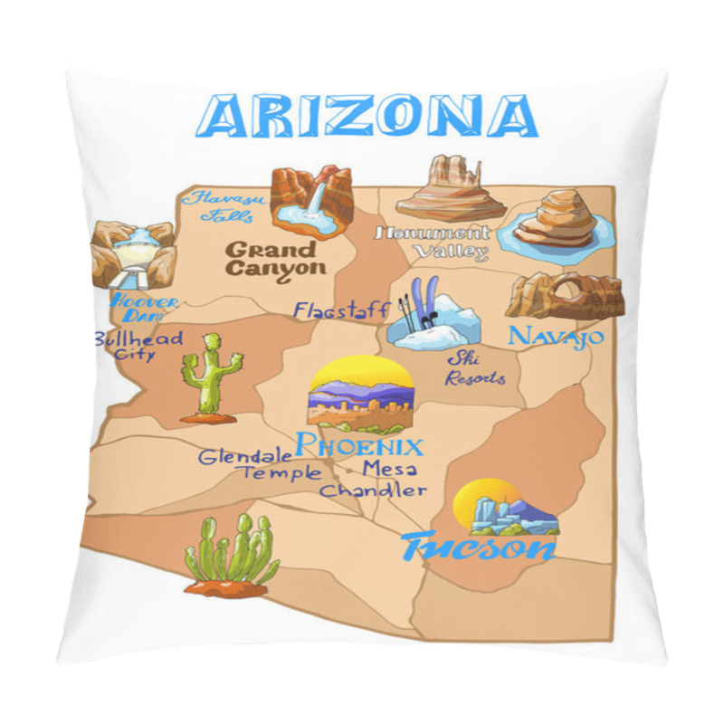 Personality  Vector Illustration Arizona Map  With Countrysides And State Symbols Pillow Covers