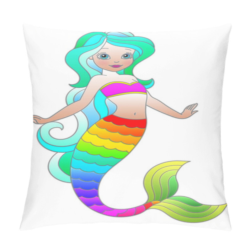 Personality  Illustration In Stained Glass Style With A Cute Cartoon Mermaid Girl, Figure Isolated On A White Background Pillow Covers