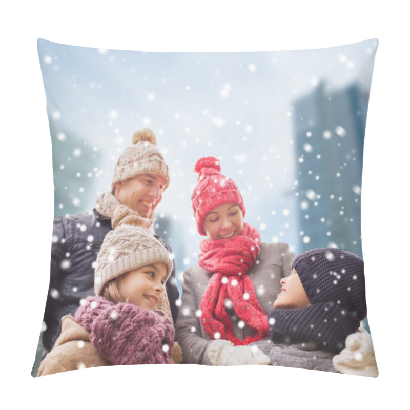 Personality  Happy Family In Winter Clothes Outdoors Pillow Covers