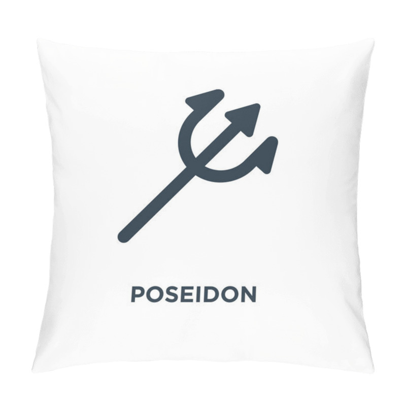 Personality  Poseidon Icon. Black Filled Vector Illustration. Poseidon Symbol On White Background. Can Be Used In Web And Mobile. Pillow Covers