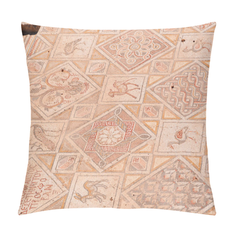 Personality  Jordan: Details Of The Mosaics Of The Byzantine Churches Found In The Archaeological City Of Jerash, The Gerasa Of Antiquity, One Of The World's Largest Sites Of Roman Architecture Pillow Covers