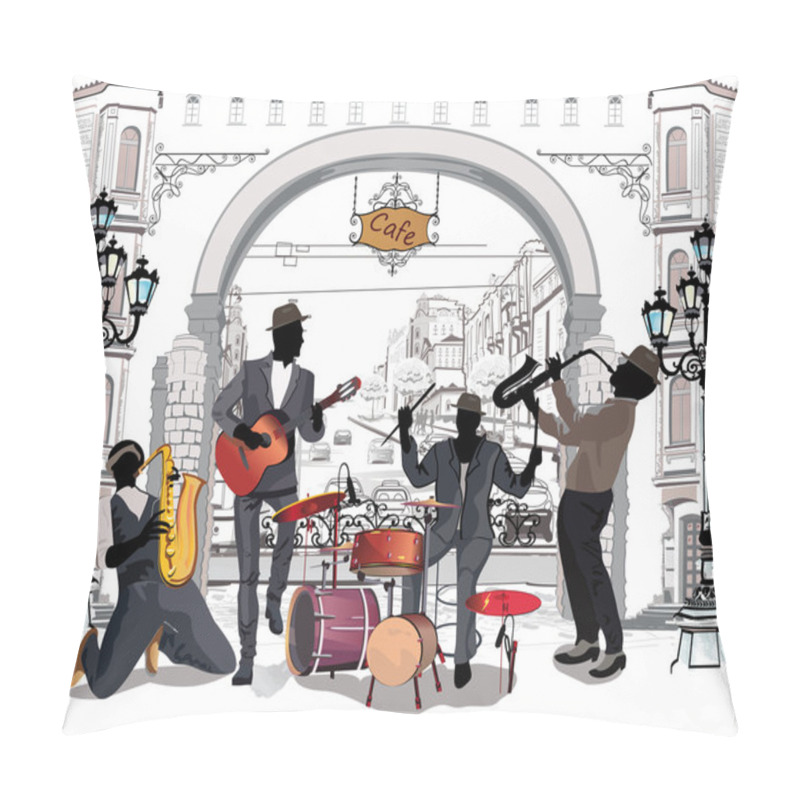 Personality  Series Of The Streets With Musicians In The Old City. Pillow Covers