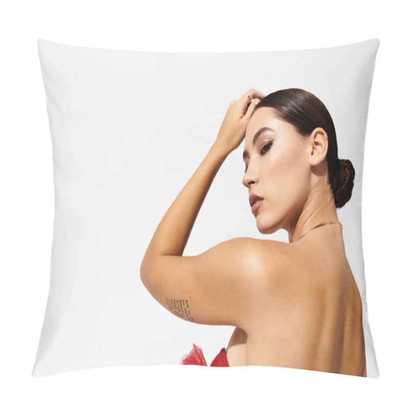 Personality  A Young Beautiful Woman Poses Elegantly, Highlighting Her Style And Confidence With Grace. Pillow Covers