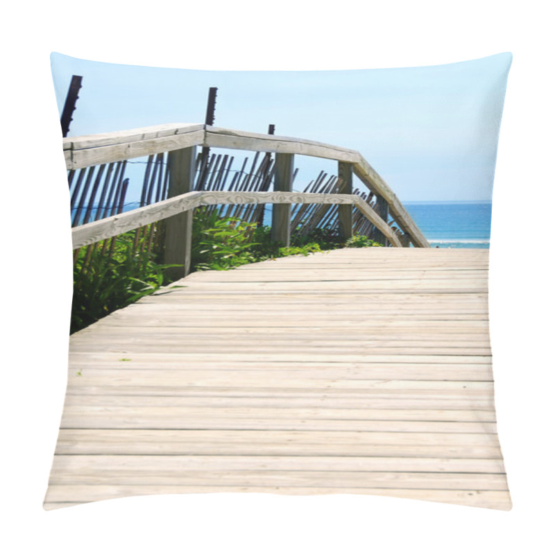 Personality  Wooden Path Over Sand Dunes With Ocean View Pillow Covers