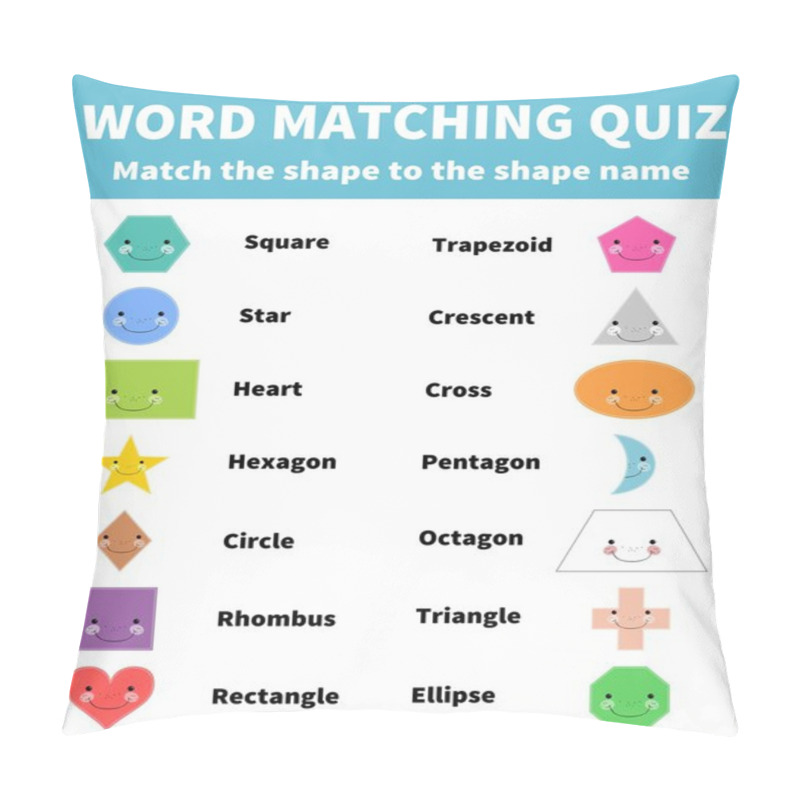 Personality  Word Matching Quiz. Match The 2D Shape. For Children Education Pillow Covers